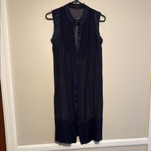 BCBGMaxAzria Blue Sleeveless Sheath Dress with Mandarin Collar